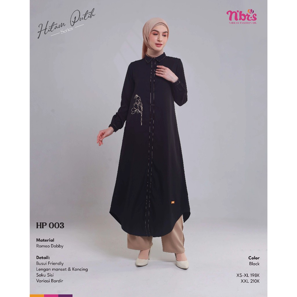 Tunik Midi Nibras Hitam Katun Busui HP 003