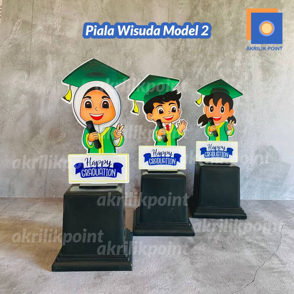 PIALA AKRILIK GRADUATION WISUDA Model 2 Warna Hijau | Plakat Wisuda Hijab Acrylic Grosir