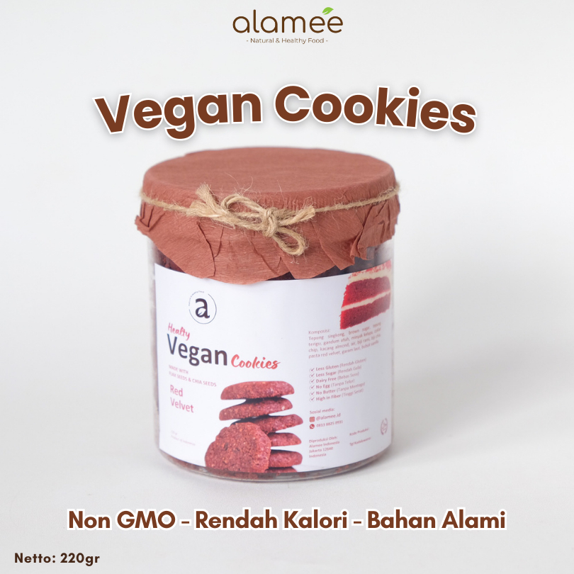 

ALAMEE Cookies Diet - Red Velvet Kue Kering Cemilan Sehat Healthy Vegan Snack Sehat Less Sugar 220gr