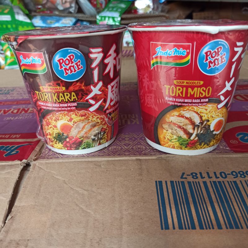 

Pop Mie TORI KARA TORI MISO Ramen Kuah Miso Rasa Ayam & Ayam Pedas