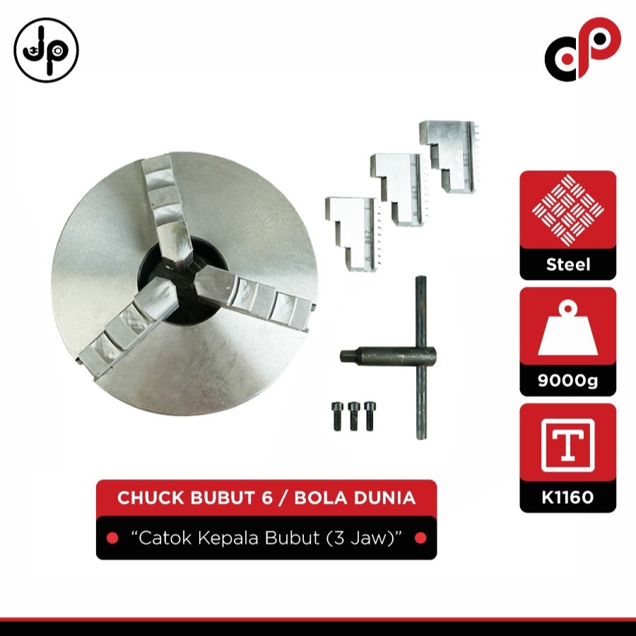 Chuck Bubut 6" (3 Jaw) | Claw Bubut | Catok Kepala Bubut (BOLA DUNIA)