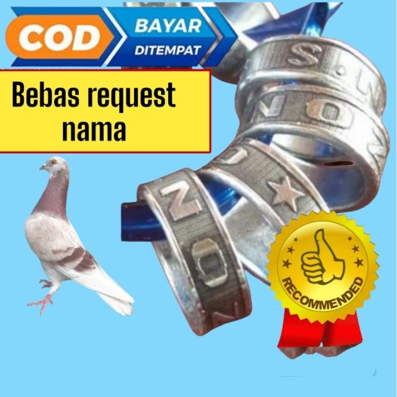 10 pcs  Ring gelang Merpati Baja Timbul Slim Request Nama