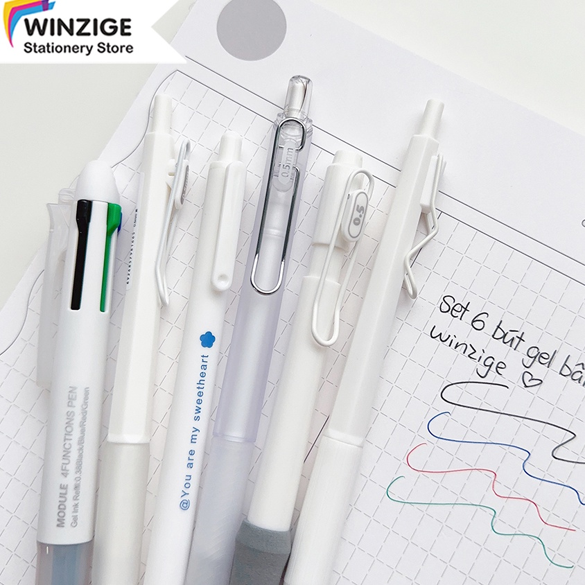 

Winzige MURA 6pcs pulpen gel 5mm 38mm pulpen aesthetic retractable gel pens pen mekanik tinta hitam KODE P5P4