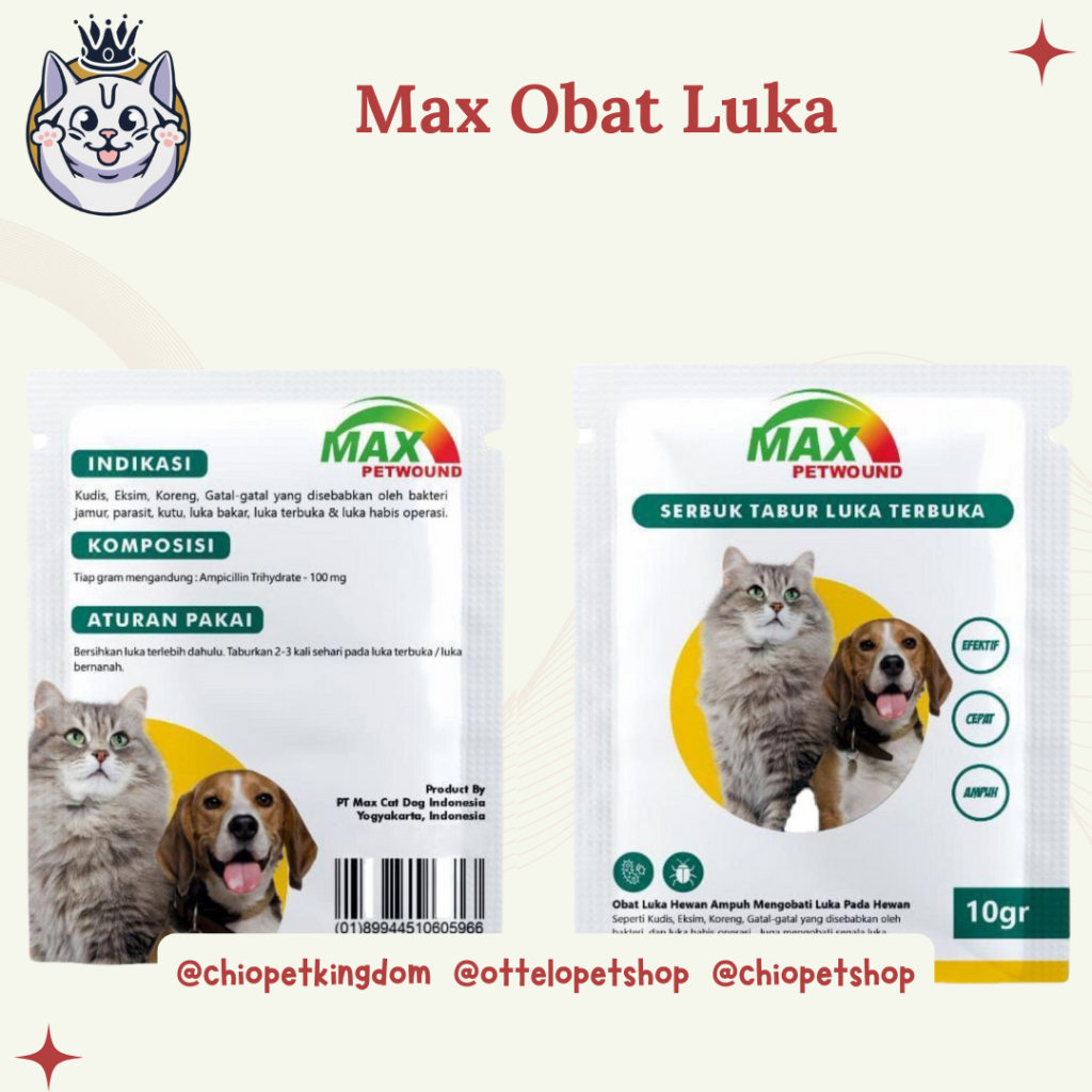Max Pet Wound / Obat Luka Bubuk Kucing Anjing Kelinci / Obat Luka Kucing Anjing Kelinci / Obat Luka 