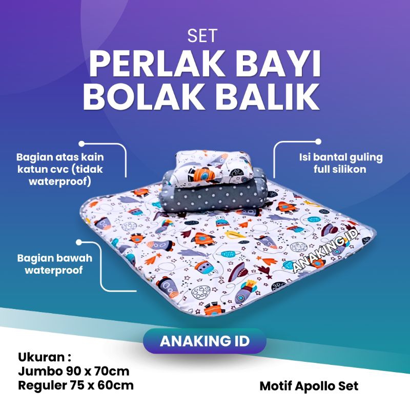 Perlak Bayi Waterproof Jumbo Dan Reguler Set Bantal Guling
