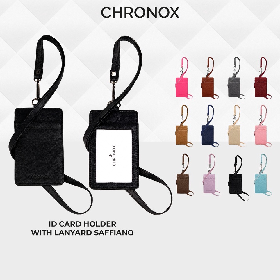 

CHRONOX Lanyard Pria Wanita Kulit Saffiano ID Card Holder AVERY KODE R9X7