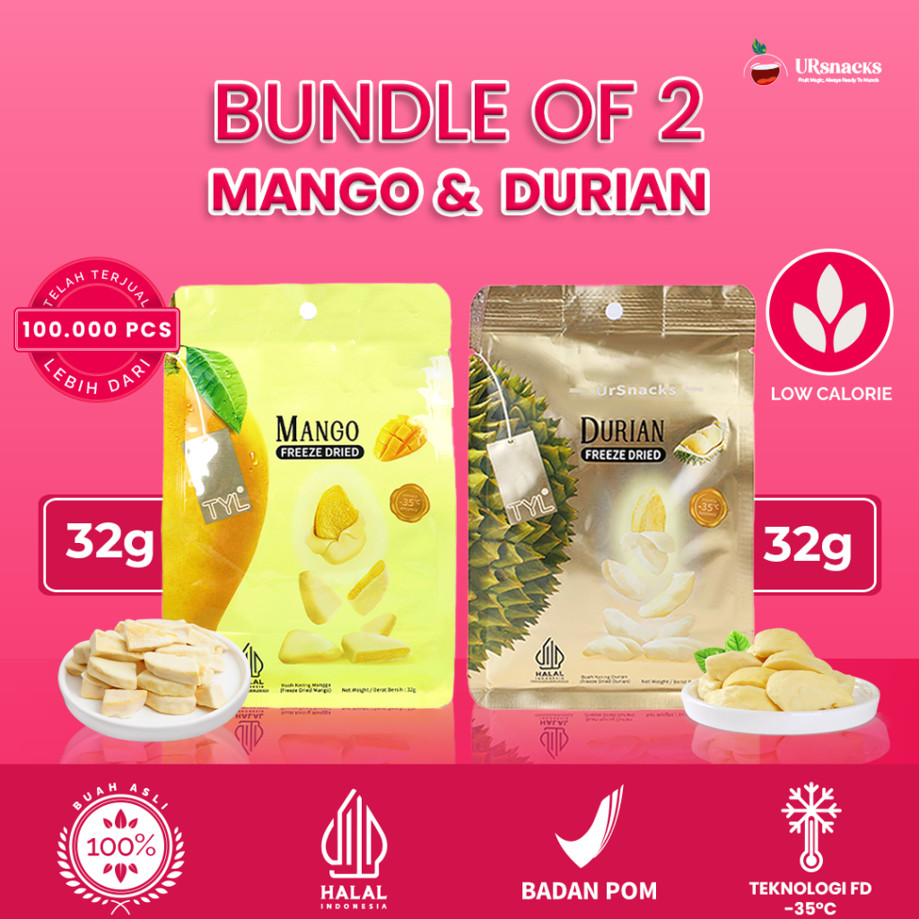 

URSNACKS BUNDLE OF 2 - FREEZE DRIED KERIPIK DURIAN 32gr + MANGO 32gr