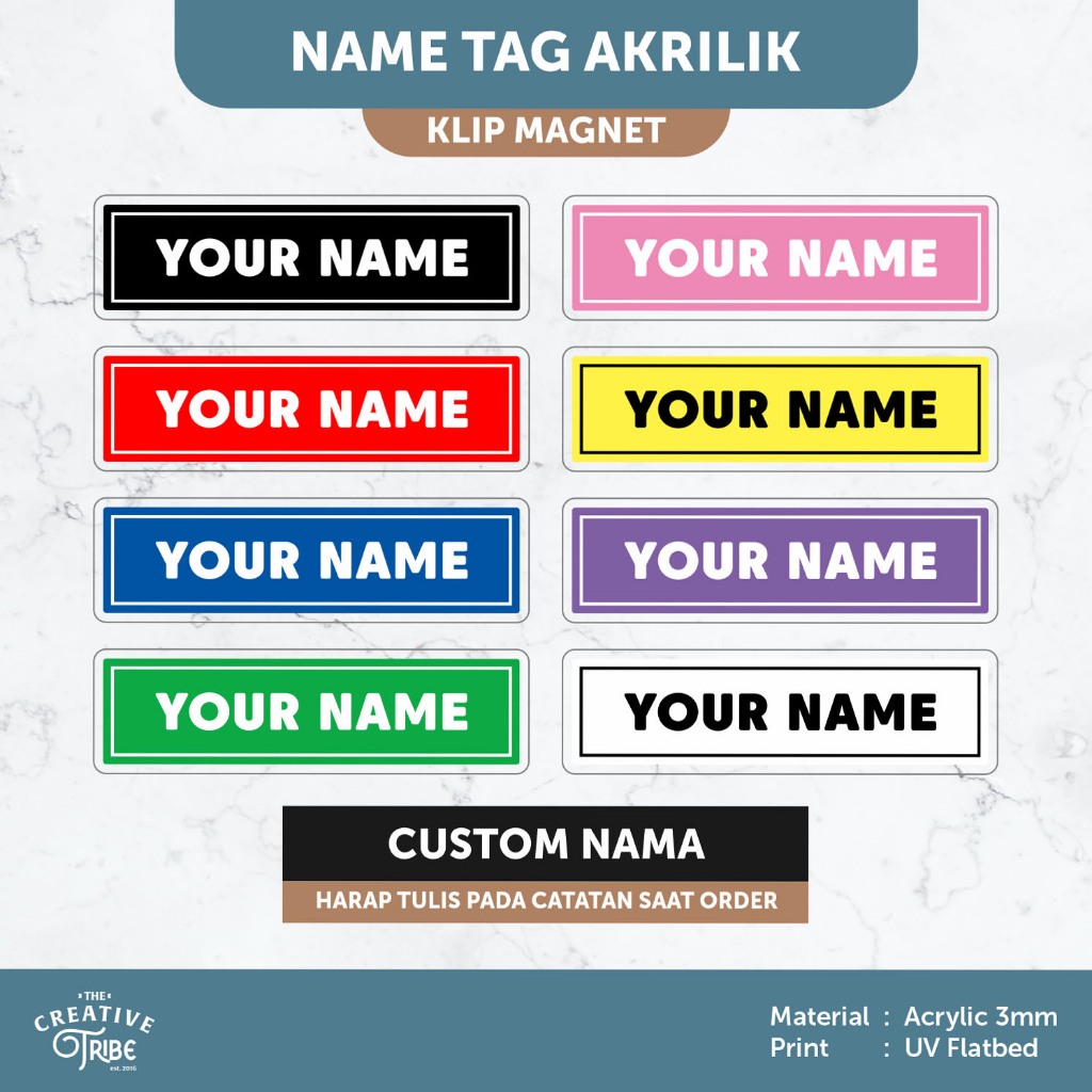 

Basic Color Frame - Name Tag Akrilik Magnet - Papan Nama Dada 3mm Magnetic