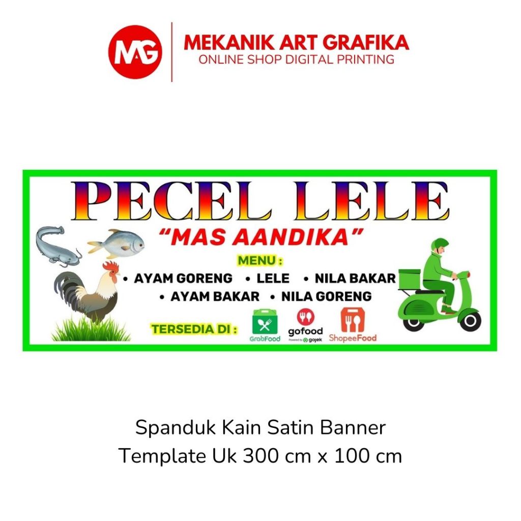 Mekanik Art | Cetak Spanduk Kain Ukuran (300 cm x 100 cm) / Spanduk Pecel Lele / Spanduk Nasi Uduk