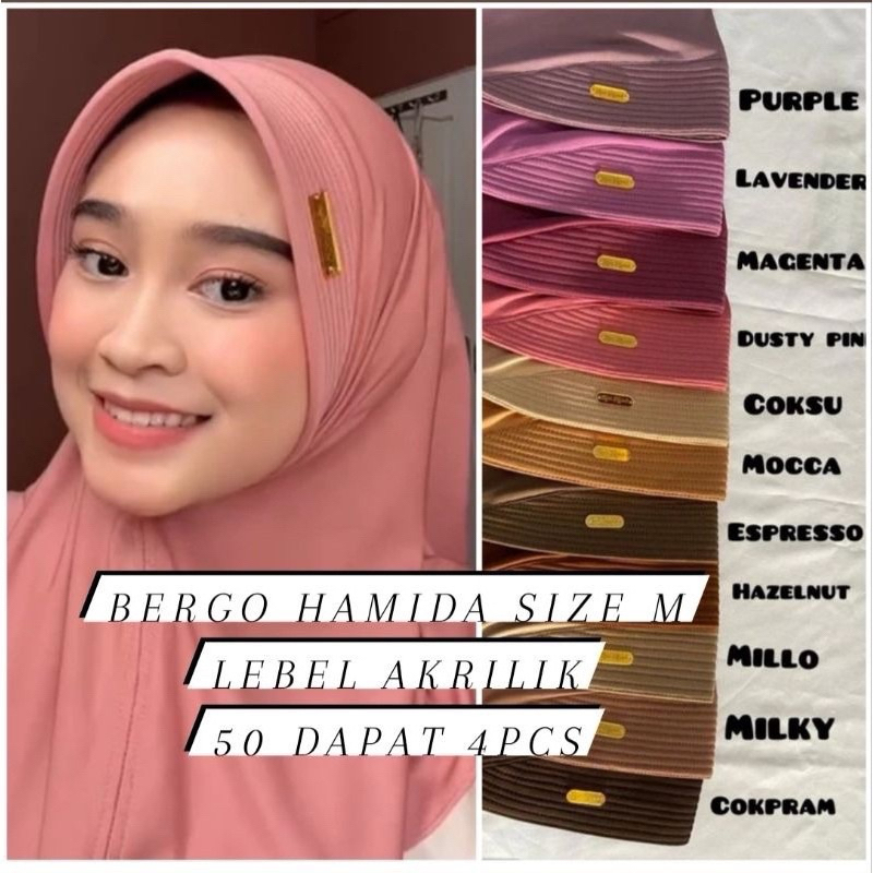 (isi 4 picis) Hijab Bergo Hamidah Size M Label Akrilik Jilbab Muslim Panjang