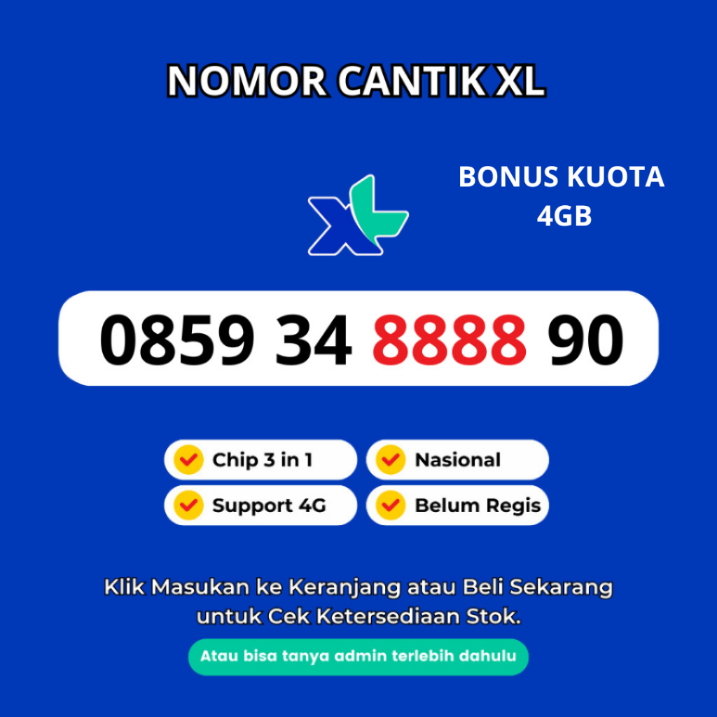 Kartu Perdana Cantik XL Axiata Seri Kwartet 8 Murah Rapi Support 4G LTE - Nomor Cantik XL Axiata Kwa