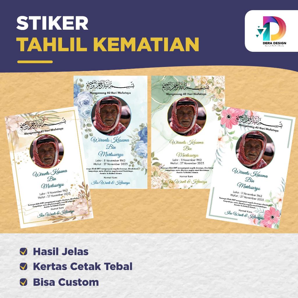 Stiker tahlilan kematian/wafat 40hari/satu tahunan Isi 15-100 Pcs
