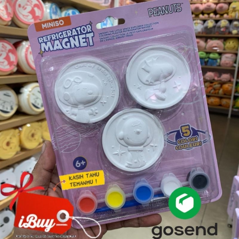 

iBuy Miniso Snoopy Paket Melukis Mewarnai Cat Air 5 warna 2 kuas 3 pcs media Mewarnai Magnet kulkas