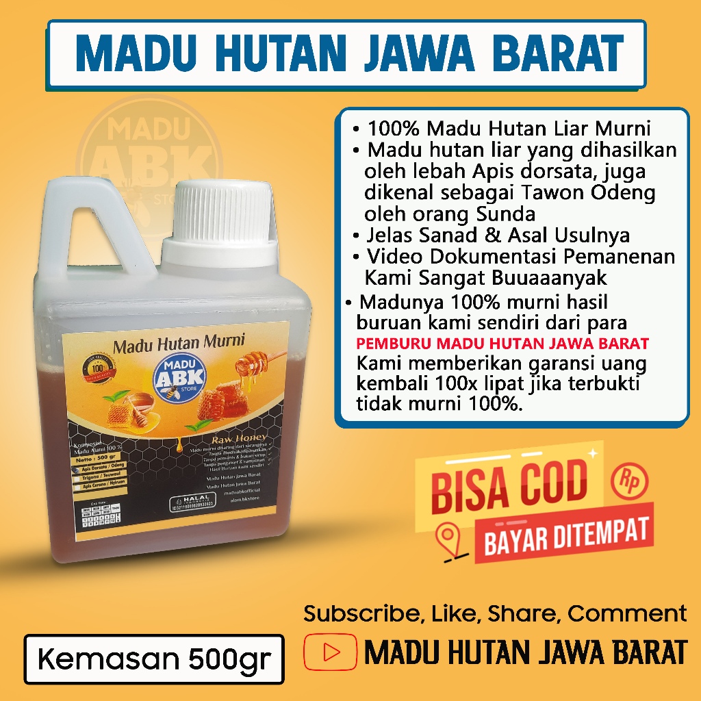 

(500gr) Madu Asli Hutan Liar Murni 100% Madu Hutan Jawa Barat | Raw Honey | West Java Forest Honey