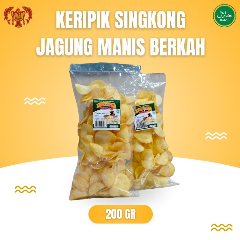 

Keripik singkong khas Bangka cap Berkah, rasa Jagung manis dan Balado
