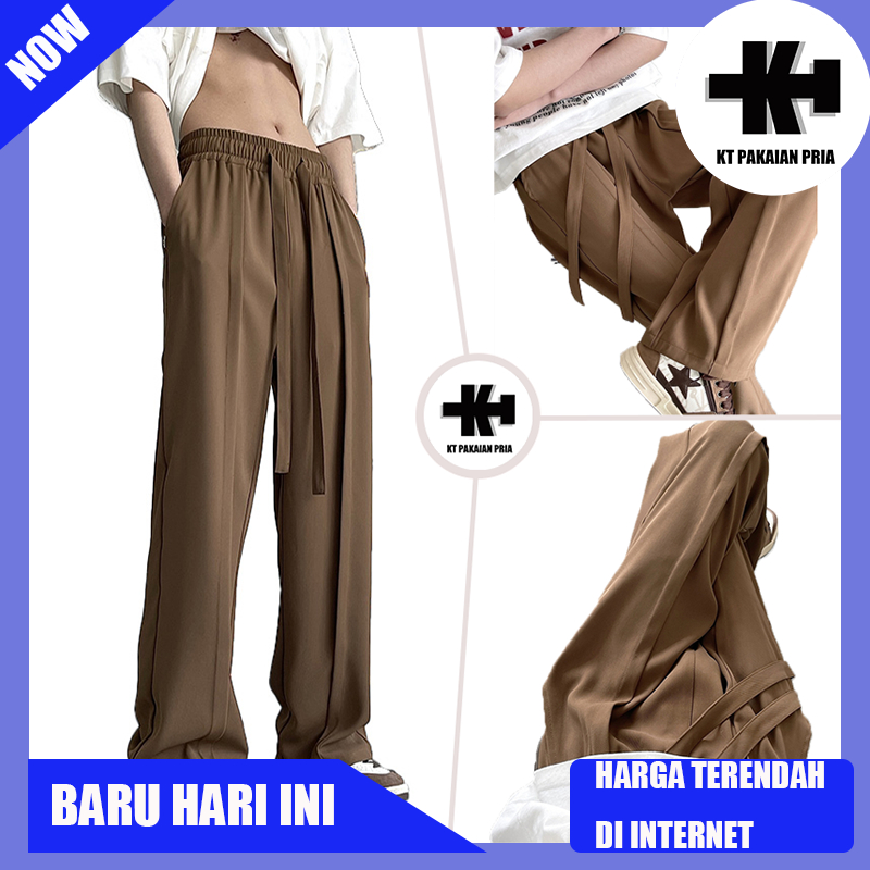 celana panjang korea celana formal pria slim fit celana lurus Melangsingkan Kaki Kain yang halus dan