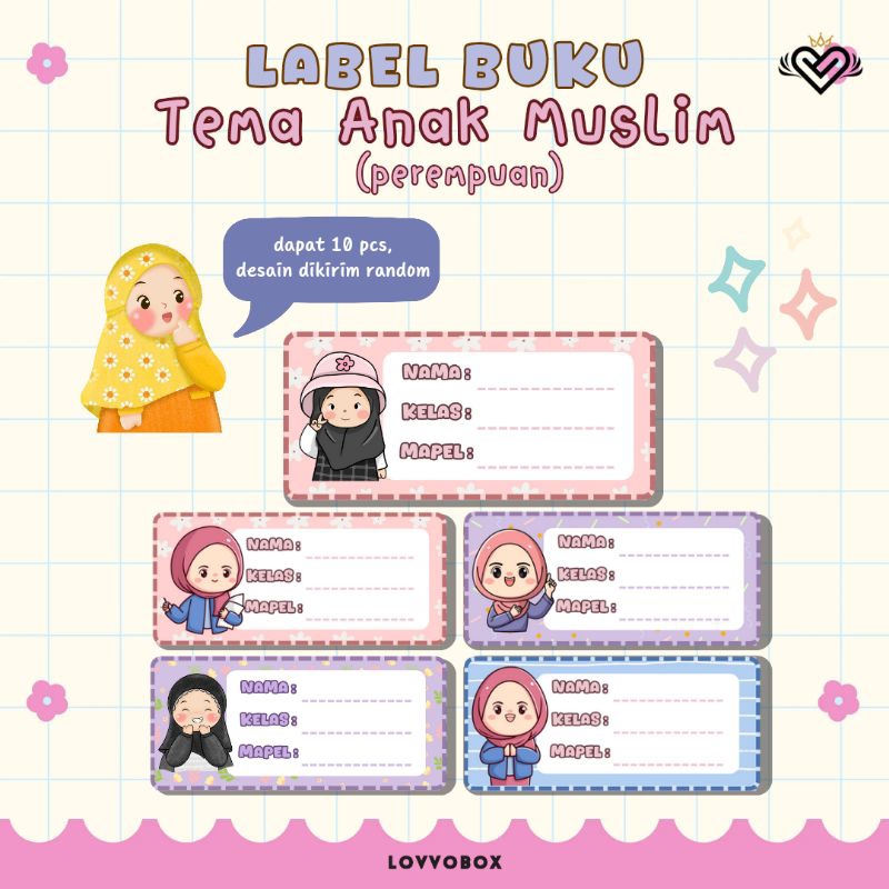 

5 Sticker Label Buku Pelajaran Tema Anak Muslim - Back to school LOVVOBOX Projects - Lovvokit