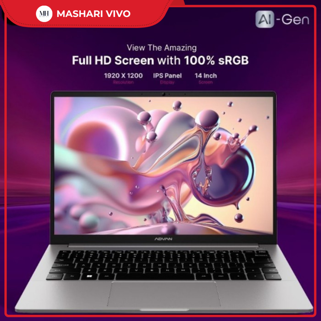 LAPTOP ADVAN AI GEN Amd Ryzen 7 8845HS RAM 16GB SSD 512GB 14'' Ips 100% Srgb Windows 11