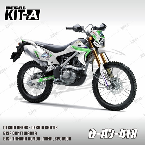 Decal Klx 150 bf  MOTIF BATIK DAUN PUTIH HIJAU D-A3-418