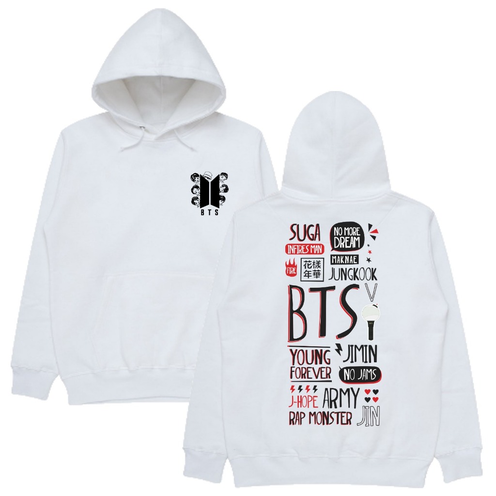 Hoodie Bangtan Logo BTS OT7 dan Belakang Sablon army BTS full nama member