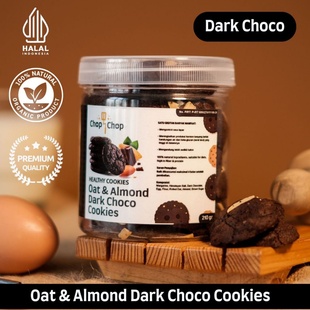 

Oat & Almond Dark Choco Cookies - Cookies Sehat Rendah Kalori