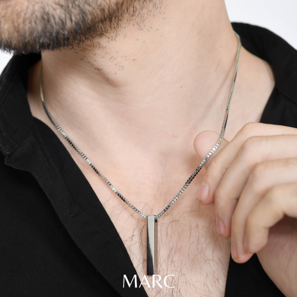 Kalung Pria Titanium Liontin Balok Milano Anti Karat Luntur Silver / Kalung Titanium Pria Balok / Ka
