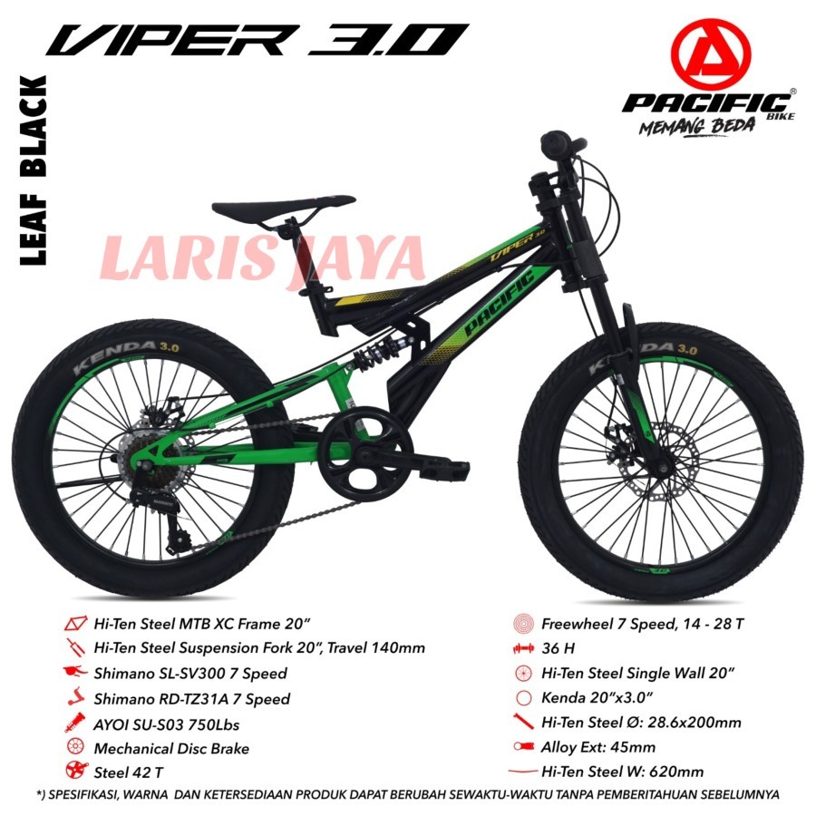 [ BONUS BELL ] Sepeda pacific mtb anak viper 3.0 7 speed 20" full suspension MTB 20 PACIFIC VIPER 3.