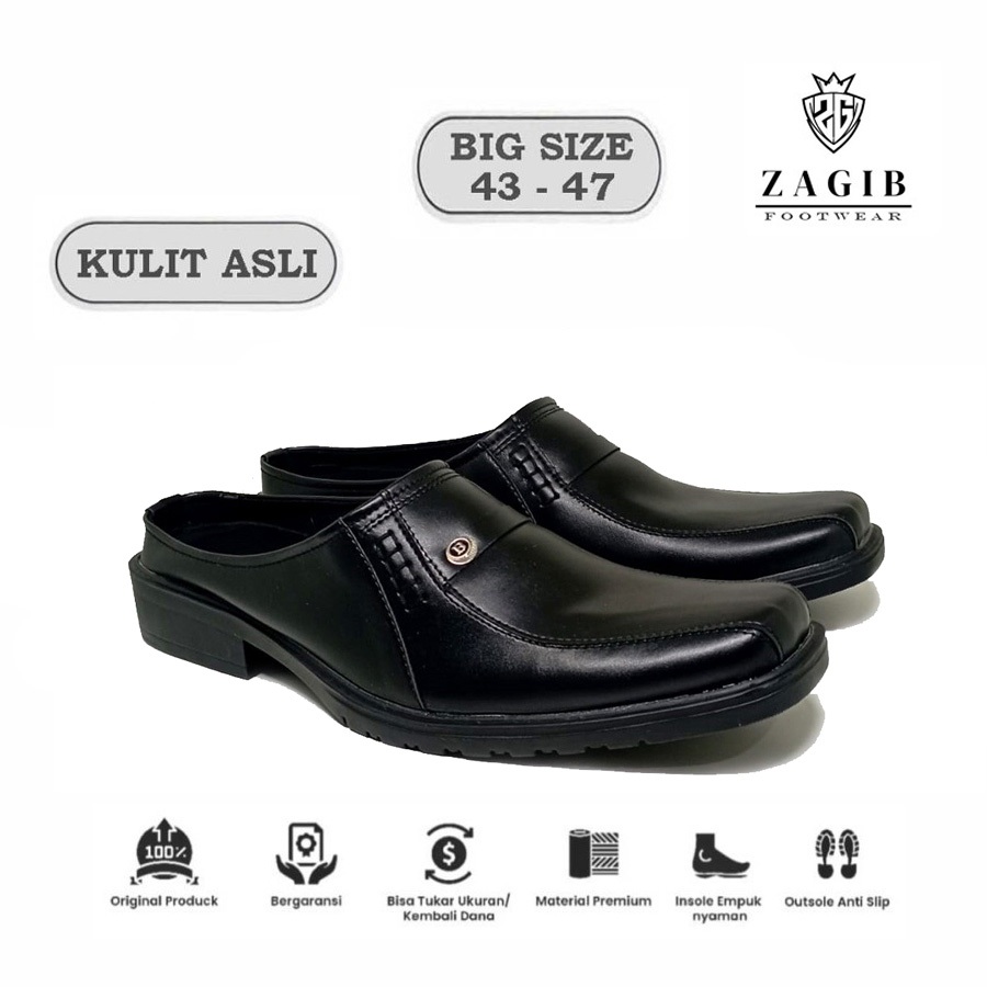 ZAGIB Footwear Sepatu Sandal Formal Pria (BIG SIZE JUMBO) Bustong Pantofel Kulit Full Black