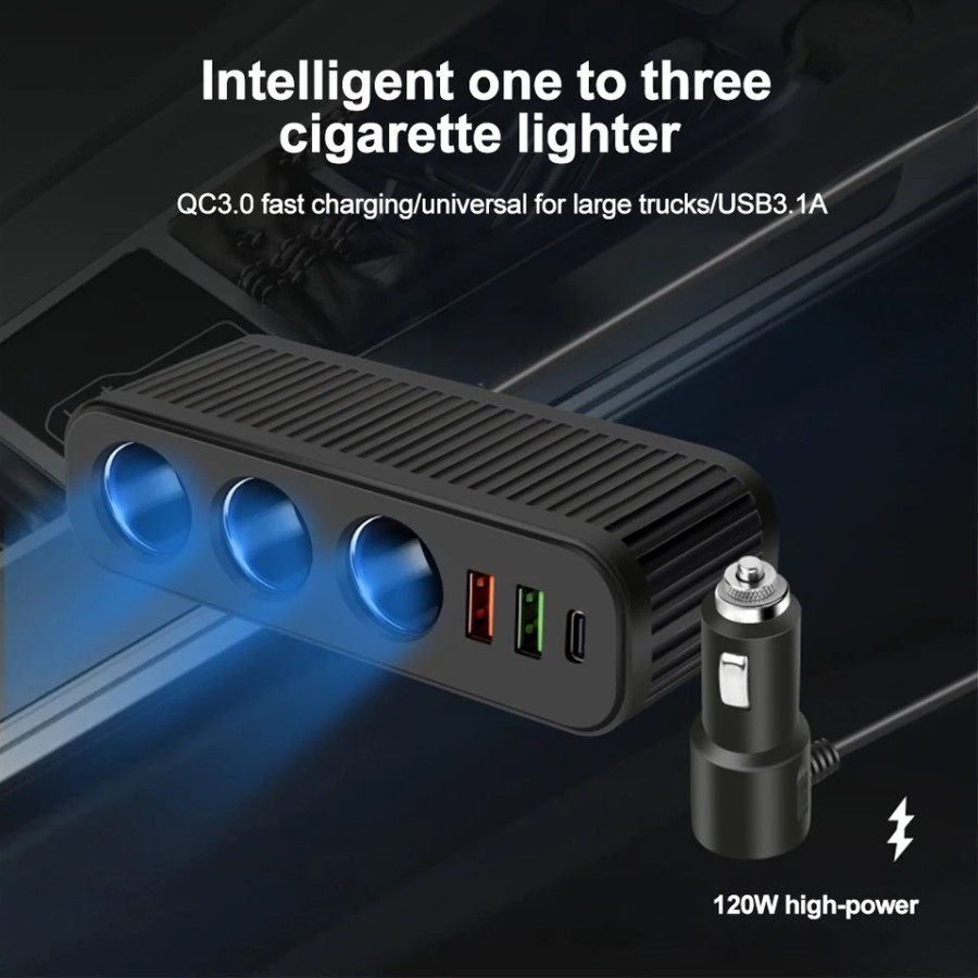 Splitter Socket Lighter Mobil Extension 120W USB QC3.0 Super Fast D27
