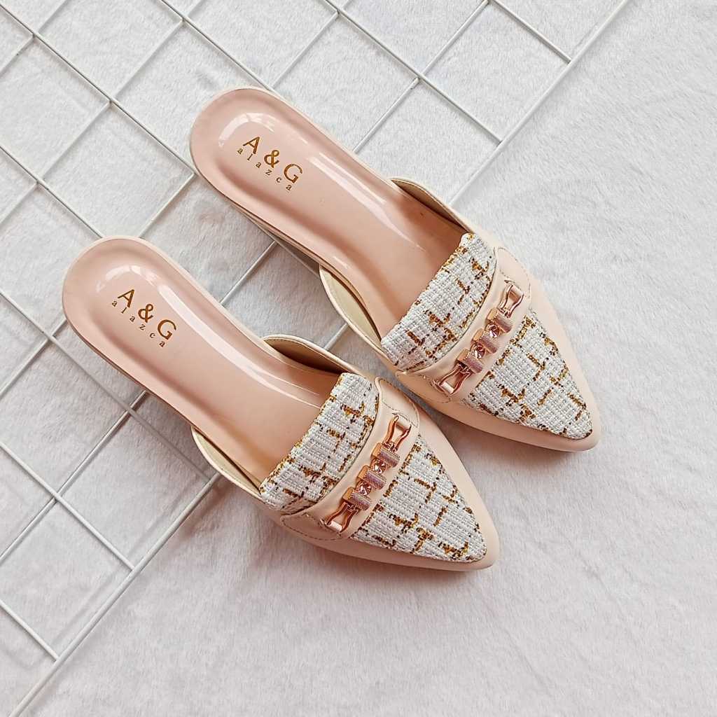 Sendal Sepatu Slop Wanita, slip-On Hak Tahu 3cm