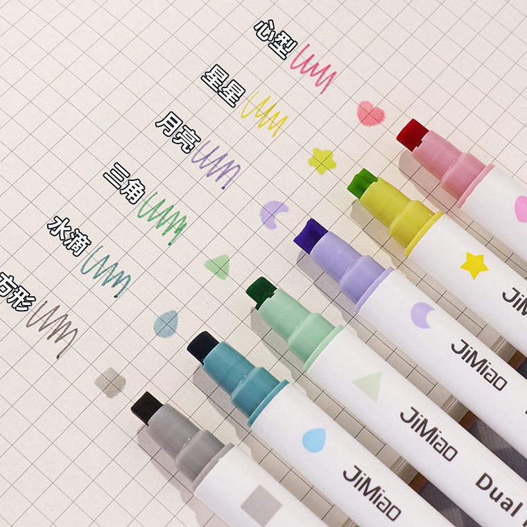 

KODE H33U 6 Pcs Dual Tip Stamp Marker Pen Spidol Highlighter Warna M6
