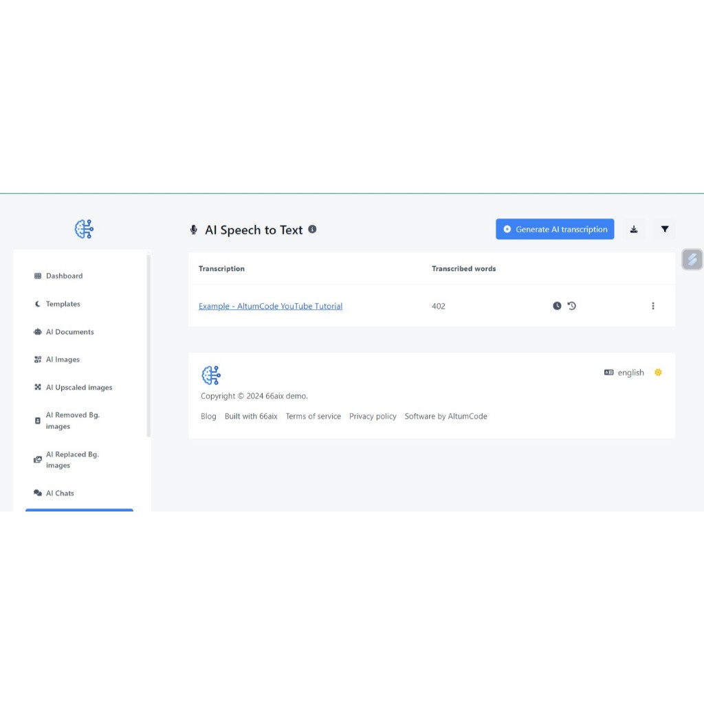 66aix - AI Content, Chat Bot, Images Generator & Speech to Text (SAAS)