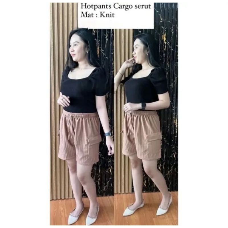 NEW HOTPANTS KNIT CARGO PENDEK CEWEK DI ATAS LUTUT CELANA HOTPANTS CARGO PENDEK