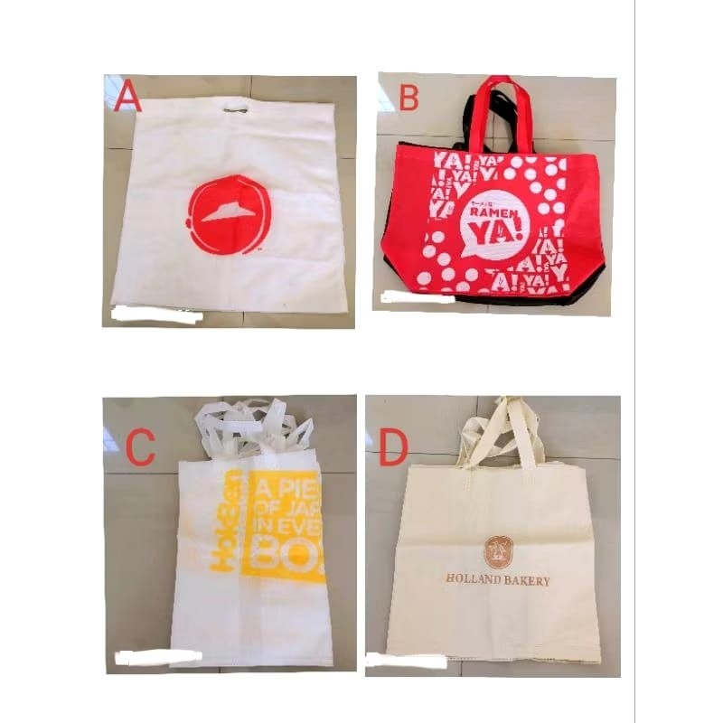 

Tote bag paper bag spundbond shopping bag tas belanja pizza hut holland bakery sushi go ramen ya cup bop