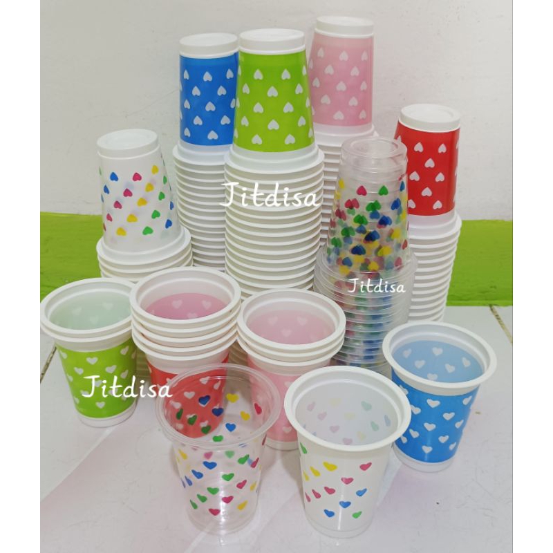 All Varian Warna Gelas Love Plastik/Gelas Love Mix/Gelas Plastik Love/Gelas party Love Isi 50 Pcs