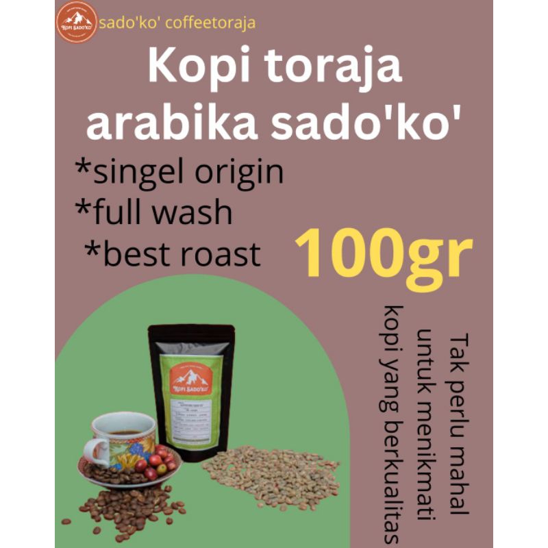 

Sado'ko' CoffeeToraja 100gr Kopi Arabika Toraja Premium fullwash kopi bubuk dan biji roasting grade 1