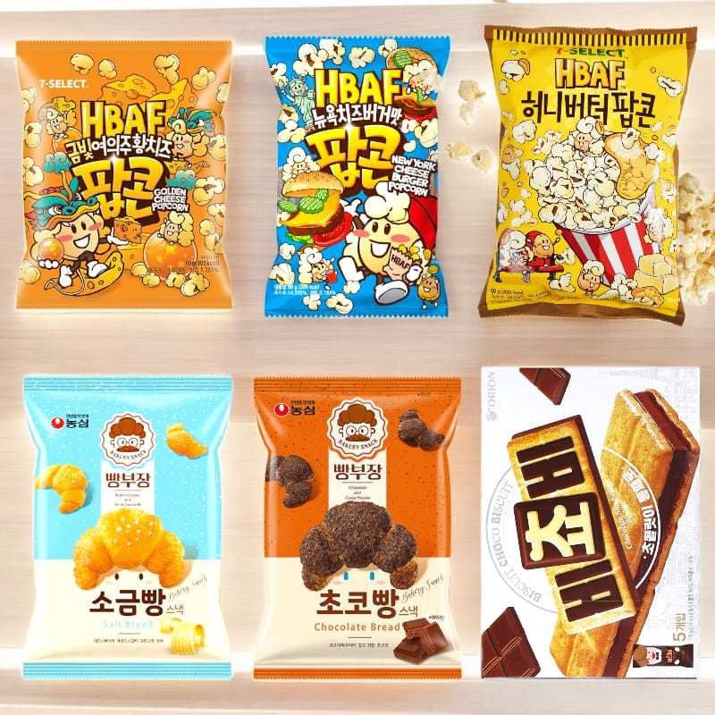 

HBAF Popcorn Orion Chocolate Biscuit Nongshim Bakery Snack Croissant Korea Pocky