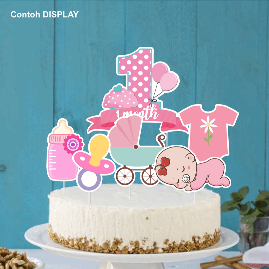 Topper Kue Cake Kertas Baby 1 Month Lucu Keren Kartun