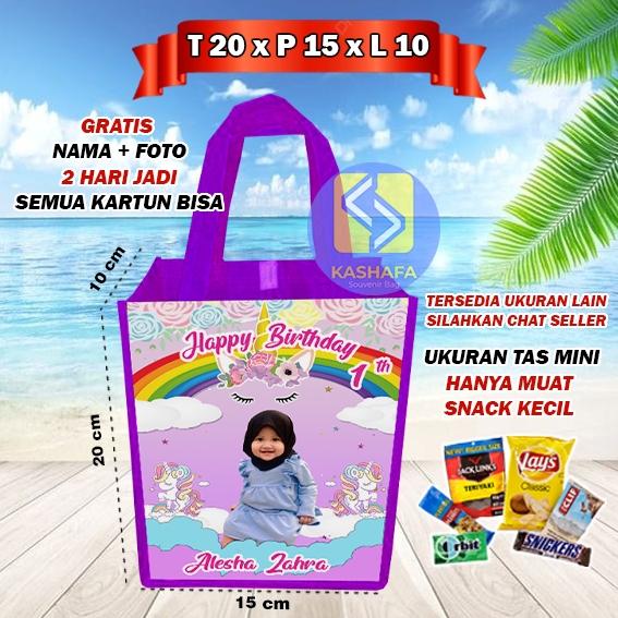 Tas Ultah Anak Custom Nama Foto/Tas Ultah Murah/Tas Ulang Tahun Anak/Goodie Bag Ultah Free Design