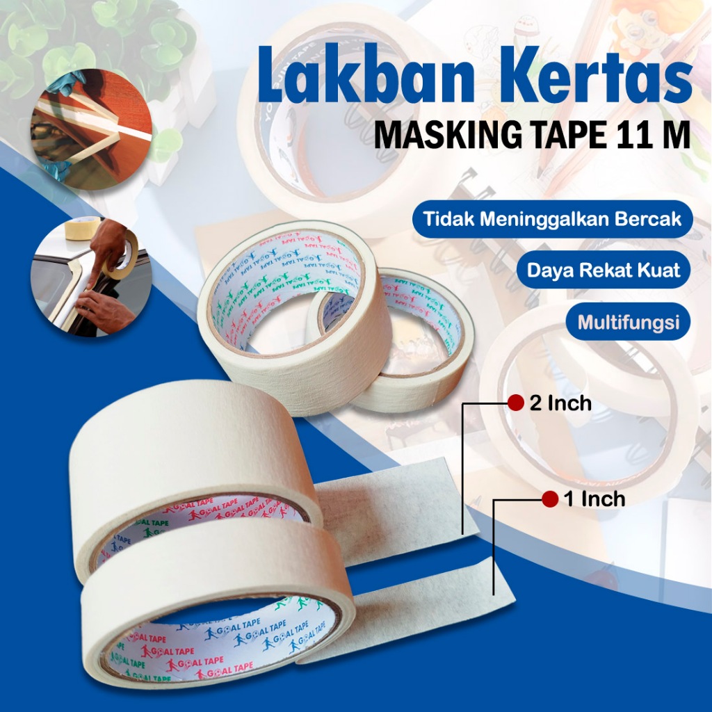 

IDEKU Lakban Kertas Masking Tape 11 M 1 Inch 2 Inch – Lakban Pembatas Serbaguna Masking Tape Solasi Kertas Selotip Kertas Lakban Cat Kertas