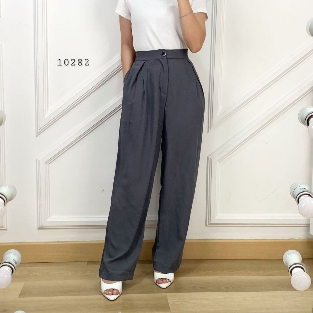 10282 CELANA PANJANG BAHAN MODEL KULOT STRECTH TWIN POCKET SAMPING PINGGANG KARET DENGAN KANCING BUL