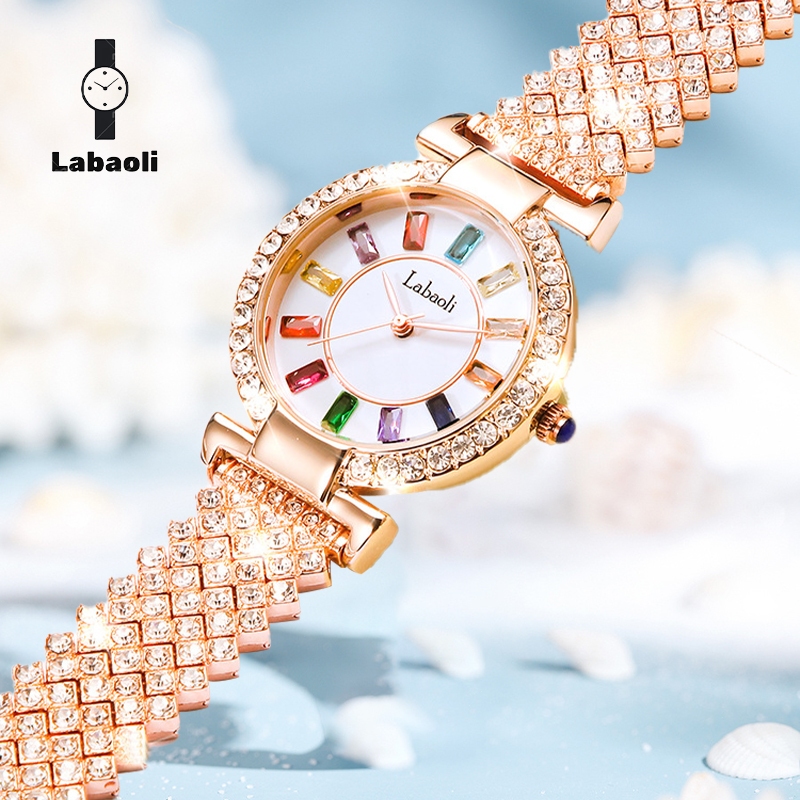 Jam tangan wanita berlian baru, berlian berwarna-warni dan jam tangan cahaya berlian, jam tangan wan