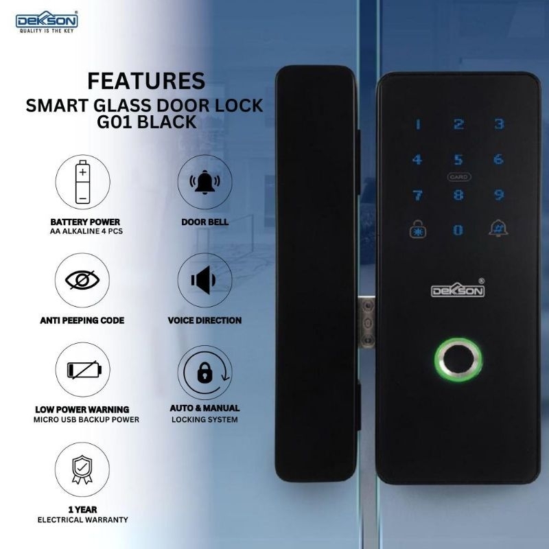 Smart Glass Door Lock Dekkson G01 Black
