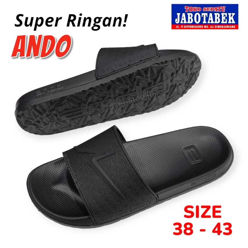 [COD] SANDAL SLIDDER COWOK CASUAL SANTAI FULL HITAM ANDO SIZE 38 39 40 41 42 43 FLAT SOLE KARET PHYL