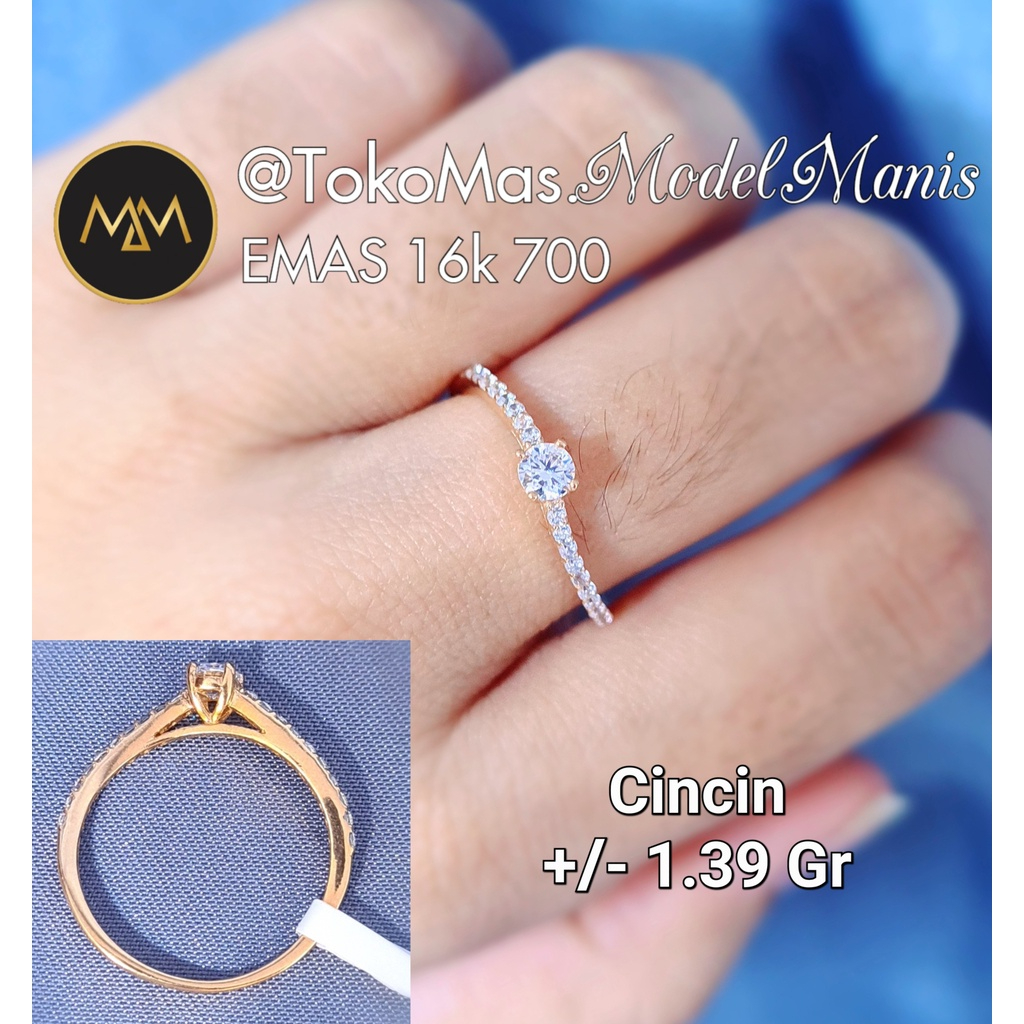 Cincin solitaire mini gelombang emas kuning 700 kadar 16k