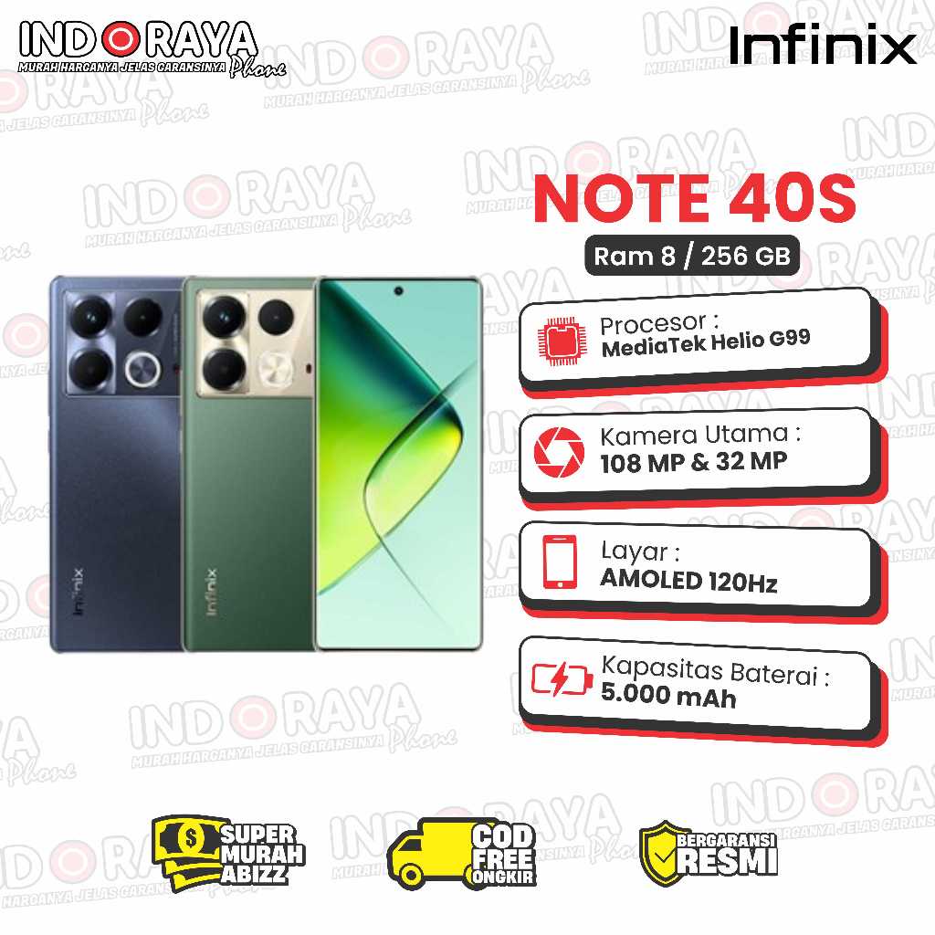 Infinix Note 40S 8/256GB - Up to 16GB Extended RAM - Helio G99 - 6.78” 3D Curved Amoled 120Hz - Came