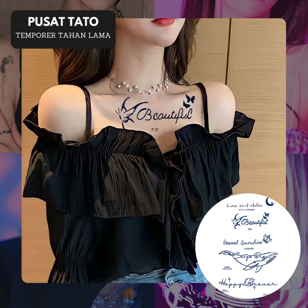PREMIUM Tatto semi permanen fruit ink tahan lama 2 minggu motif tulisan kecil latin aesthetic tattoo