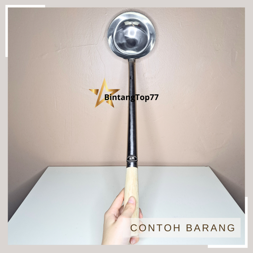 Sendok Sup Stainless Gagang Kayu Jumbo / Sendok Sop