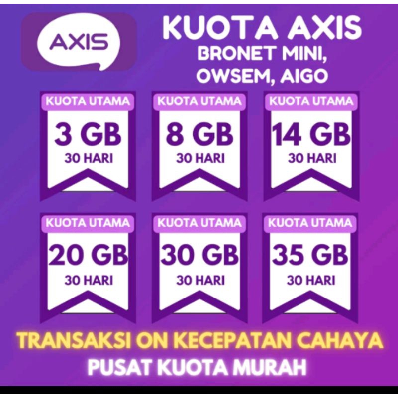 Isi ulang Kuota AXIS / Data Axis / internet axis owsem bronet 1GB 1,5GB 2GB 3GB 4GB 6GB 7Gb 8Gb 9Gb 