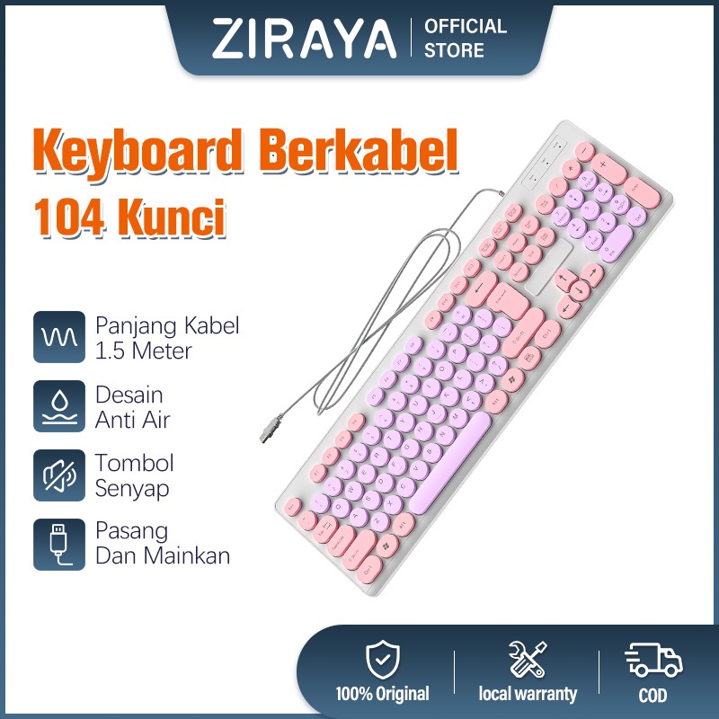 ZIRAYA Keyboard Kabel USB Gaming Portable 104+10 Hot Keys Keyboard Komputer Untuk PC Laptop